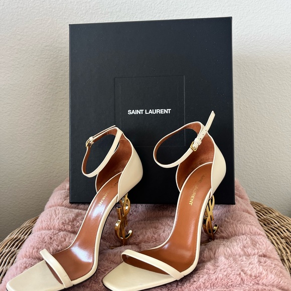 Saint Laurent Beige Heels with Gold Accents - Picture 1 of 7